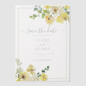 Delicate Yellow Floral Summer Bewaar de datum Vellum Uitnodigingen (Voorkant)