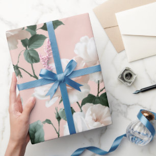 Delicate zachte roze roos witte bloemmotief cadeaupapier