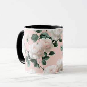 Delicate zachte roze roos witte bloemmotief mok