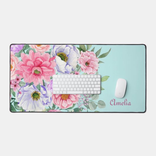 Delicate Zomertuin Bloemen & Naam Bureaumat (Keyboard & Muis)