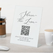 Delicate zwart Deel de liefde QR code bruiloft Reclamebord Met Voetstuk (Insitu)
