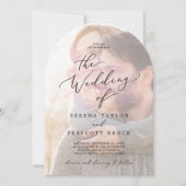 Delicate zwart vervaagde foto moderne boog bruilof kaart (Voorkant)