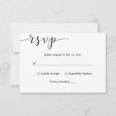 Delicate zwart-wit script Eenvoudige bruiloft RSVP Kaartje (Voorkant)