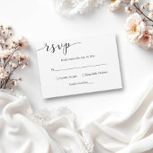 Delicate zwart-wit script Eenvoudige bruiloft RSVP Kaartje