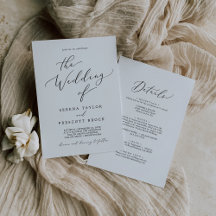 Delicate Zwarte Calligrafie All-in-One Trouwkaart