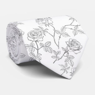 Delicate zwarte en witte rozen stropdas