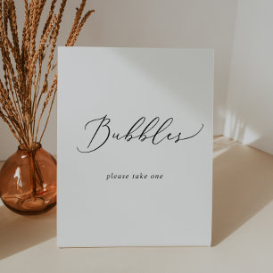 Delicate zwarte kalligrafie bruiloft bubbels reclamebord met voetstuk