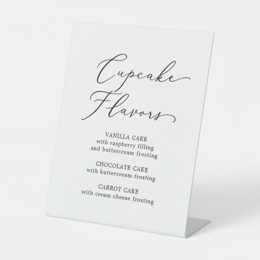 Delicate zwarte kalligrafie bruiloft cupcake smake reclamebord met voetstuk (Voorkant)
