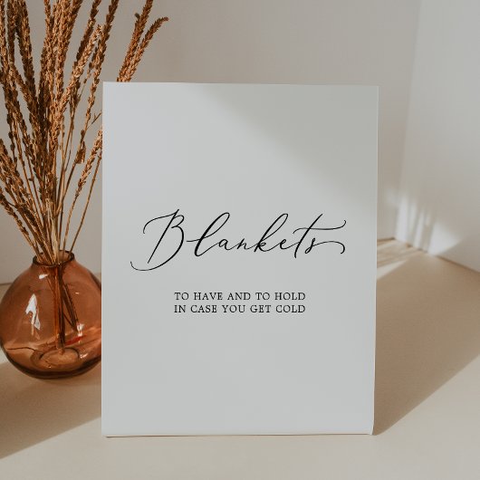 Delicate zwarte kalligrafie bruiloft dekens reclamebord met voetstuk