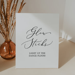 Delicate zwarte kalligrafie bruiloft gloed sticks reclamebord met voetstuk