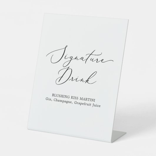 Delicate zwarte kalligrafie bruiloft handtekening reclamebord met voetstuk (Voorkant)
