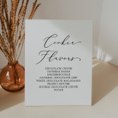 Delicate zwarte kalligrafie bruiloft koekje smaken reclamebord met voetstuk