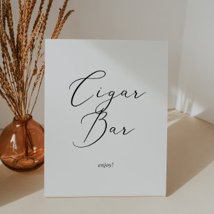 Delicate zwarte kalligrafie bruiloft sigaar bar reclamebord met voetstuk
