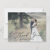 Delicate zwarte kalligrafie lichte fotobedekking bedankkaart (Voorkant)