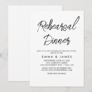 Delicate zwarte kalligrafie repetitie diner uitnod kaart