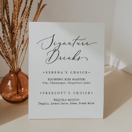 Delicate Zwarte Kalligrafie Signature Drinken Reclamebord Met Voetstuk