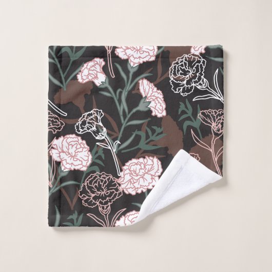 Délicates oeillets roses avec fleurs Feuilles vert (Gant de toilette)