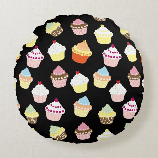 Délicieux Décoré Cupcakes Coussin Rond (Devant)