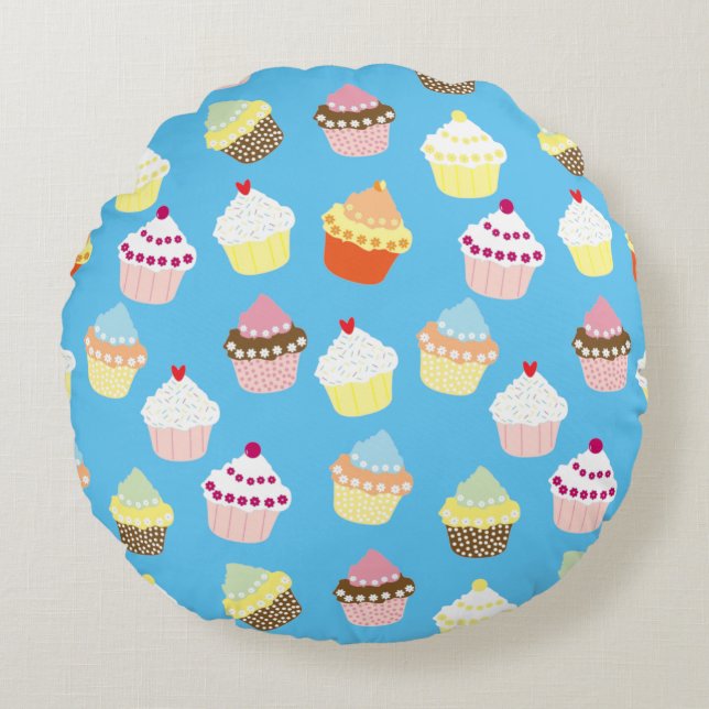 Délicieux Décoré Cupcakes Coussin Rond (Devant)