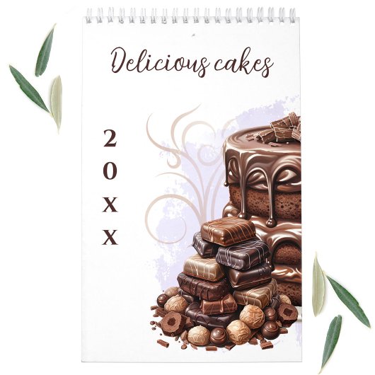 Délicieux gâteaux aquarelle Oblong Wall Calendrier