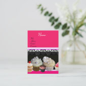 DELICIEUZE CUPCAKES DESERT SHOP, Roze Fuchsia Red Visitekaartje (Staand voorkant)