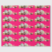 DELICIEUZE CUPCAKES DESERT SHOP, Roze Fuchsia Whit Cadeaupapier (Vlak)