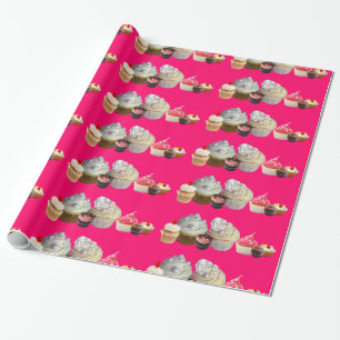 DELICIEUZE CUPCAKES DESERT SHOP, Roze Fuchsia Whit Cadeaupapier