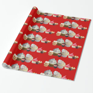 DELICIEUZE CUPCAKES DESERT SHOP, Roze rood wit Cadeaupapier