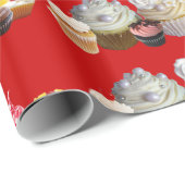 DELICIEUZE CUPCAKES DESERT SHOP, Roze rood wit Cadeaupapier (Rol Hoek)