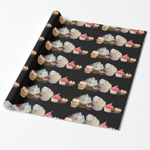 DELICIEUZE CUPCAKES DESERT SHOP, Roze zwart rood Cadeaupapier