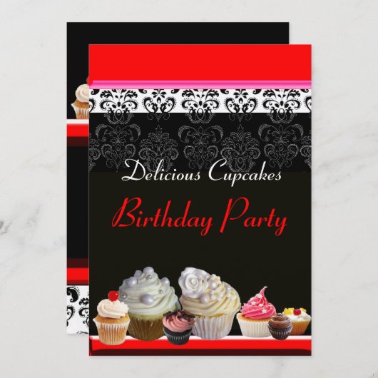 DELICIEUZE KAPITEIN BIRTHDAY PARTIJ, rood roze zwa Kaart (Voorkant / Achterkant)