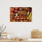 Delicious Barbecue met ongekookt en gebakken vlees Poster (Keuken)
