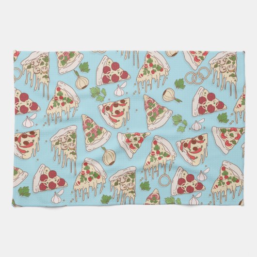 Delicious Cheesy Pizza Pattern Theedoek (Horizontaal)