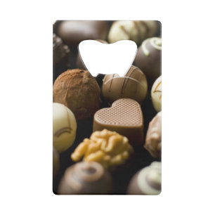 Delicious chocoladepralines kredietkaart flessenopener