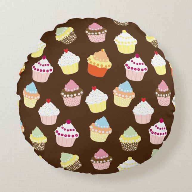 Delicious Decorated Birthday Cupcakes Round Pillow Rond Kussen (Voorkant)