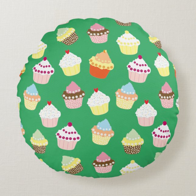 Delicious Decorated Birthday Cupcakes Round Pillow Rond Kussen (Voorkant)