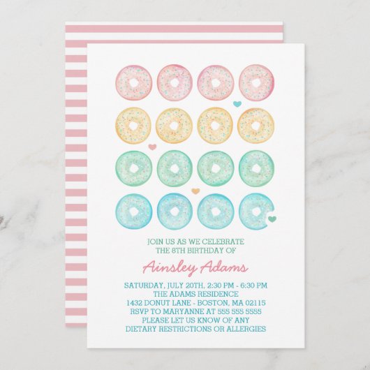 Delicious Donuts Birthday Party Kaart (Voorkant / Achterkant)