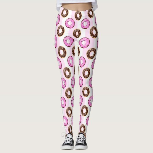 Delicious Donuts roze Stripes Pattern Leggings (Voorkant)