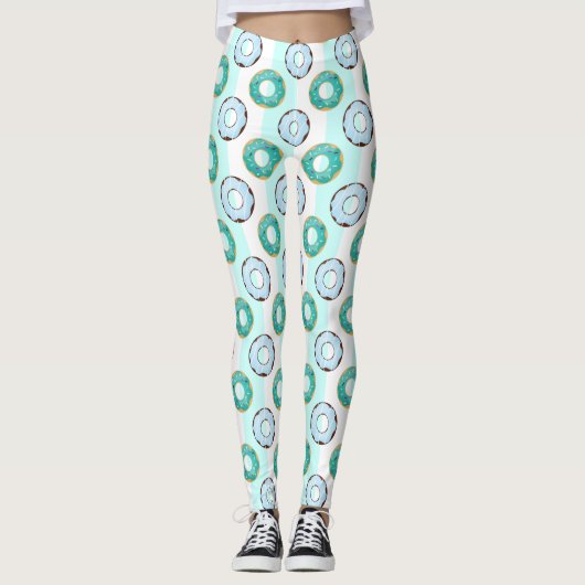 Delicious Donuts Turquoise Stripes Pattern Leggings (Voorkant)