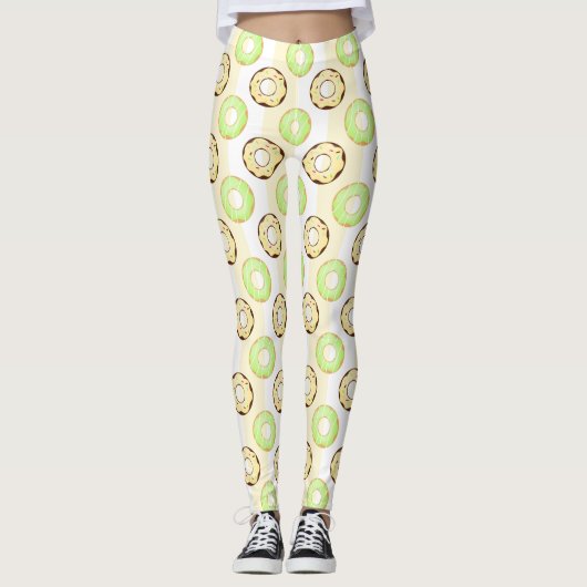 Delicious Donuts Yellow Stripes Pattern Leggings (Voorkant)