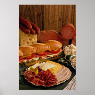 Delicious-onderzeese sandwich met vlees en kaas poster