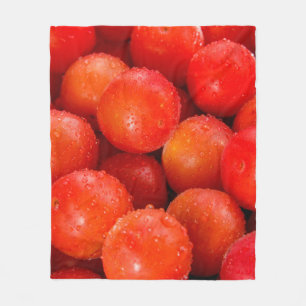 Delicious red cherry-plumbackground, bowl, cherry; fleece deken