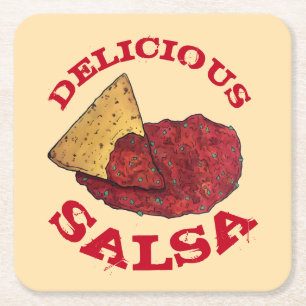 Delicious Tomato Salsa Tortilla Chips Illustratie Vierkante Kartonnen Onderzetter