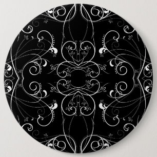 Delig florale herhalende patroon in wit op zwart ronde button 6,0 cm