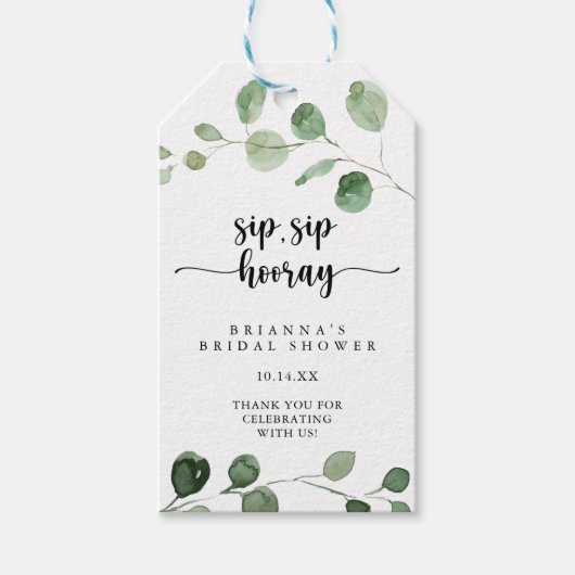 Delight Eucalyptus Sip Sip Hooray Bruiloft   Cadeaulabel (Voorkant)