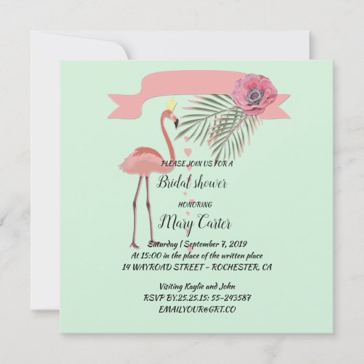 Deliicate bloemenkrans, roze flamingo's, kaart (Voorkant)