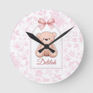 Delilah Aangepaste Roze Teddybeer Nursery Design Ronde Klok