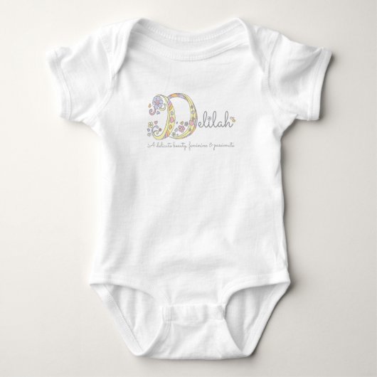 Delilah baby meisjes naam betekent monogram harten romper (Voorkant)