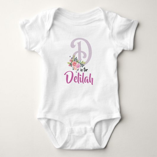 Delilah Name Baby Outfit Letter D Romper Floral (Voorkant)