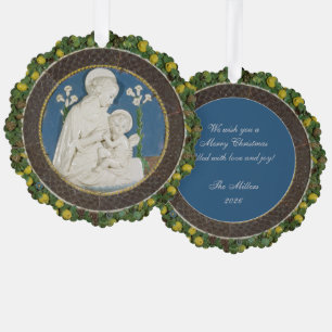 Della Robbia Maagd van de Lelies Vruchten Kerstmis Ornament Kaart